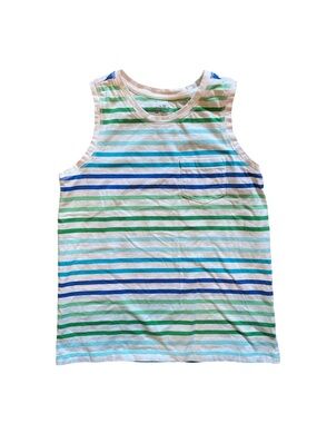 Primary Green and Blue Striped Pocket Tank Top - Size 8-9